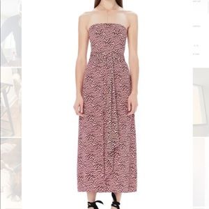 AFRM Ria Pink Leopard Strapless Midi Dress In Pink Neon Leopard